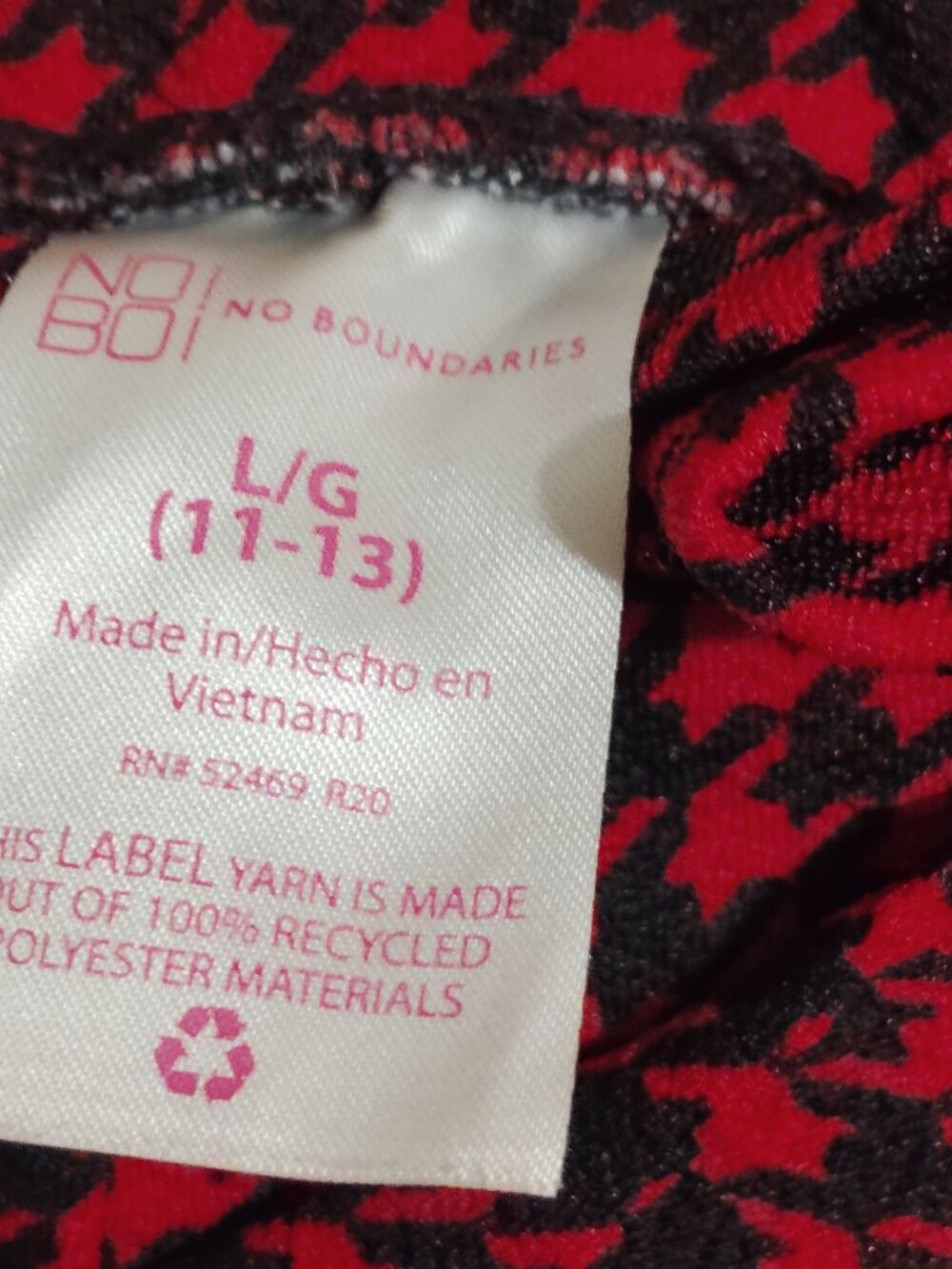 No Boundaries Red &Black Houndstooth Paperbag Pants Tie Waist Size Large 11/13 - Picture 5 of 5